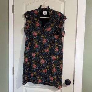 Madewell Black Floral Midi Dress with Pink & Yellow Flowers